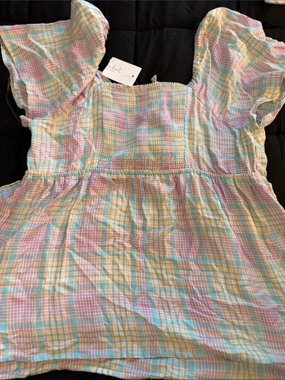 Isabel Maternity by Ingrid & Isabel Pastel Plaid Tie-Front Puff Sleeve Top - Picture 4 of 4